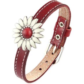 HZMAN Genuine Leather Bracelets for Men Women Flower Leather Cuff Bracelet Bohemian Leather Wristband Bracelet Jewelry Gift