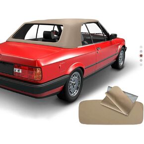 A-Premium Tan Convertible Soft Top with Clear Plastic Window Compatible with BMW 318i 1991 1992 325i 1987 1988 1989 1990 1991 1992 1993 Convertible
