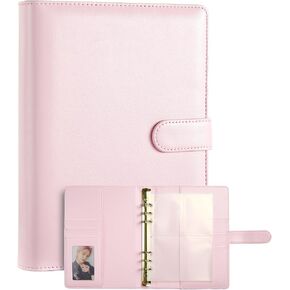 A5 Kpop Photocard Binder, PU Leather refillable Pages, 6 Ring Organizer Binder Cover with 10 Pocket Pages and 1 Set of backboards, Personal Planner with Magnetic Buckle (Pink)