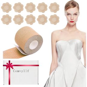 Breast Petals,Boob Tape with 5 Pairs Disposable Nipple Covers,Lifting Boobtape for Large Breasts Dress Sport Beige