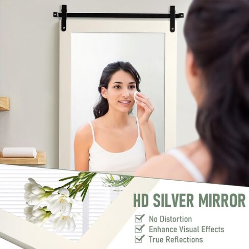 Farmhouse Mirror Wall Mounted Rustic - 25"*20“ Inspirational Barn Door Mirror with White Wooden Frame Rectangular Mirror for Wall Decorative Entryway, Bathroom, Living Room, Dining Room, Bedroom in Saudi Arabia