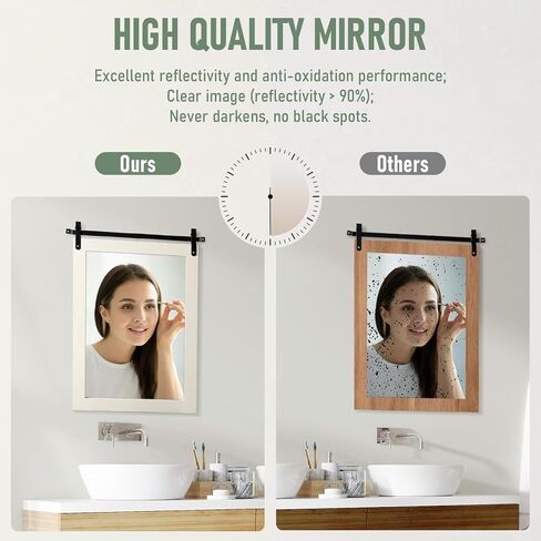 Farmhouse Mirror Wall Mounted Rustic - 25"*20“ Inspirational Barn Door Mirror with White Wooden Frame Rectangular Mirror for Wall Decorative Entryway, Bathroom, Living Room, Dining Room, Bedroom in Saudi Arabia