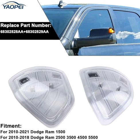 2x LED Side Mirror Turn Signal Light Left Driver and Right Passenger Lamps Clear Cover Lens For 2010 2011 2012 2013 2014 2015 2016 2017 2018 Ram 1500 2500 3500 4500 5500 Replace 68302828AA+68302829AA in Saudi Arabia