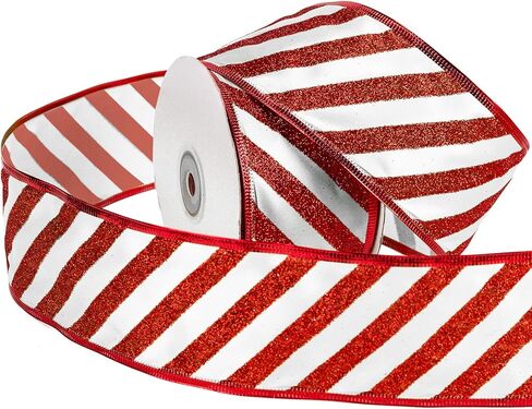 WRAPAHOLIC Christmas Wired Ribbon - 2.5 Inch x 25 Yard Each Roll - Red and White Stripe Ribbon - Red Wired Edge in Saudi Arabia