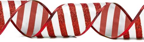 WRAPAHOLIC Christmas Wired Ribbon - 2.5 Inch x 25 Yard Each Roll - Red and White Stripe Ribbon - Red Wired Edge in Saudi Arabia