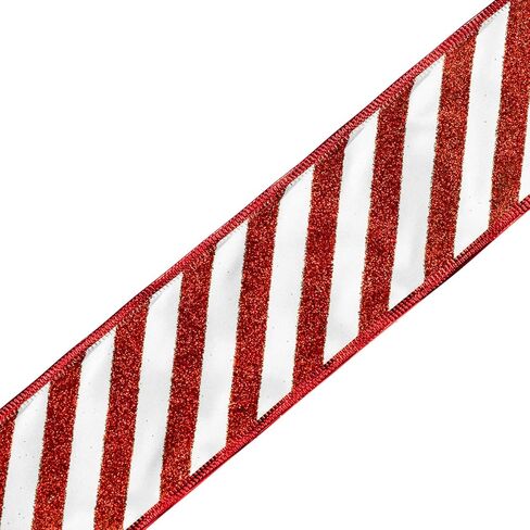 WRAPAHOLIC Christmas Wired Ribbon - 2.5 Inch x 25 Yard Each Roll - Red and White Stripe Ribbon - Red Wired Edge in Saudi Arabia