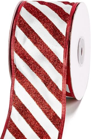 WRAPAHOLIC Christmas Wired Ribbon - 2.5 Inch x 25 Yard Each Roll - Red and White Stripe Ribbon - Red Wired Edge in Saudi Arabia