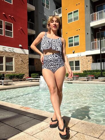 ADOME Women Bikini Set Tummy Control Swimsuit Two Piece High Waist Floral Swimwear Plus Size in Saudi Arabia