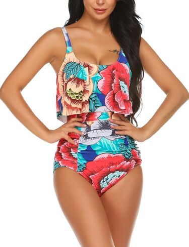 ADOME Women Bikini Set Tummy Control Swimsuit Two Piece High Waist Floral Swimwear Plus Size in Saudi Arabia