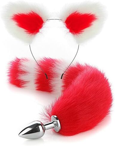 Wolf Fox Furry Tail Plug and Ears Headband Animal Costume Fancy Dress Halloween Adjustable Faux Fur Tail and Ears in Saudi Arabia