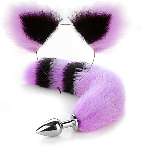 Wolf Fox Furry Tail Plug and Ears Headband Animal Costume Fancy Dress Halloween Adjustable Faux Fur Tail and Ears in Saudi Arabia