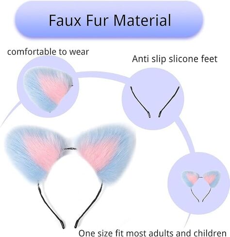 Wolf Fox Furry Tail Plug and Ears Headband Animal Costume Fancy Dress Halloween Adjustable Faux Fur Tail and Ears in Saudi Arabia