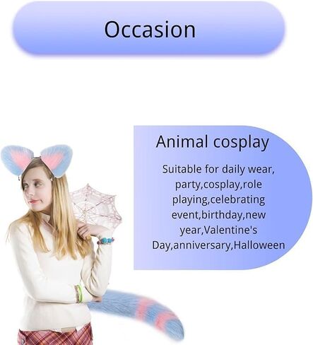 Wolf Fox Furry Tail Plug and Ears Headband Animal Costume Fancy Dress Halloween Adjustable Faux Fur Tail and Ears in Saudi Arabia