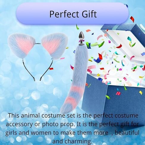 Wolf Fox Furry Tail Plug and Ears Headband Animal Costume Fancy Dress Halloween Adjustable Faux Fur Tail and Ears in Saudi Arabia