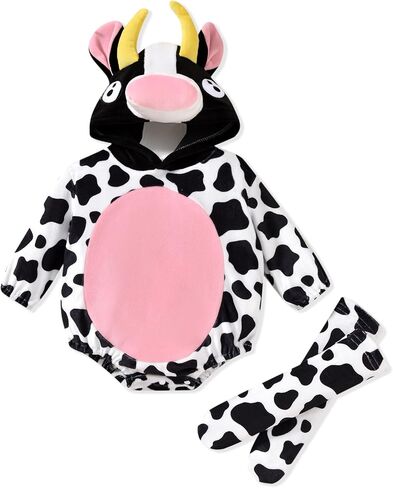 HINTINA Infant Baby Girl Animal Romper Hooded Bodysuit With Socks Halloween Christmas Outfits Fall Winter Clothes Set in Kuwait