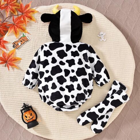 HINTINA Infant Baby Girl Animal Romper Hooded Bodysuit With Socks Halloween Christmas Outfits Fall Winter Clothes Set in Kuwait