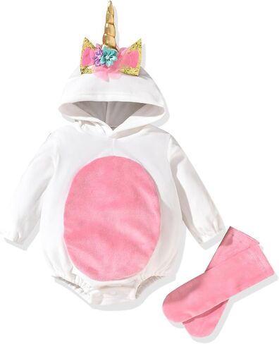 HINTINA Infant Baby Girl Animal Romper Hooded Bodysuit With Socks Halloween Christmas Outfits Fall Winter Clothes Set in Kuwait