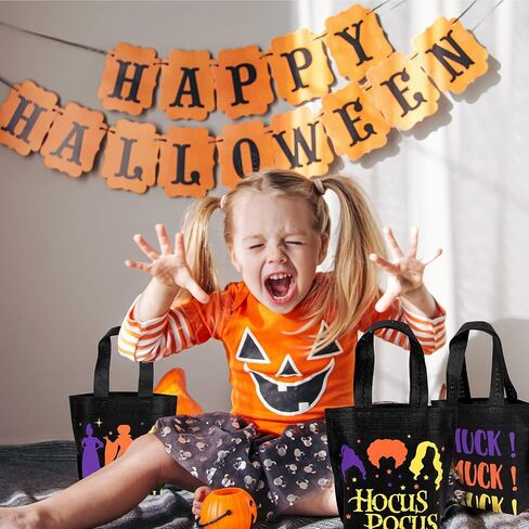 Whaline 24 Pack Halloween Non-Woven Bags Reusable Hocus Pocus Witch Theme Tote Gift Bag Trick or Treat Party Favor Bag Candy Goodie Bag with Handle for Kids Teens Birthday Supplies, 4 Design in Saudi Arabia