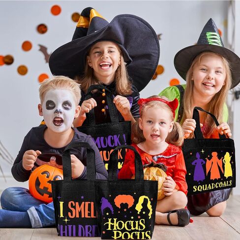 Whaline 24 Pack Halloween Non-Woven Bags Reusable Hocus Pocus Witch Theme Tote Gift Bag Trick or Treat Party Favor Bag Candy Goodie Bag with Handle for Kids Teens Birthday Supplies, 4 Design in Saudi Arabia