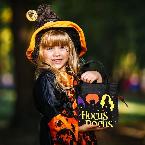 Whaline 24 Pack Halloween Non-Woven Bags Reusable Hocus Pocus Witch Theme Tote Gift Bag Trick or Treat Party Favor Bag Candy Goodie Bag with Handle for Kids Teens Birthday Supplies, 4 Design in Saudi Arabia