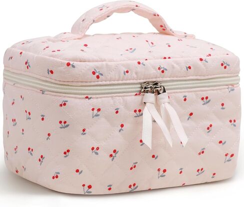 Prite Large Makeup Bag Cute Cosmetic Bag for Women Floral Coquette Aesthetic Toiletry Bag Travel Make Up Organizer Bag(Blue Flower) in Saudi Arabia