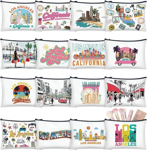 16 Pcs City Cosmetic Bag New York Souvenir Gifts Makeup Bag Italy Los Angeles Travel Vacation Zipper Pouch Purse for Women Birthday Christmas Trip Gifts Party Favors(New York) in Saudi Arabia