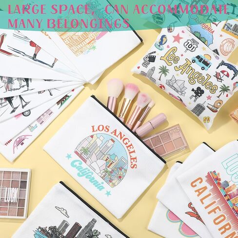 16 Pcs City Cosmetic Bag New York Souvenir Gifts Makeup Bag Italy Los Angeles Travel Vacation Zipper Pouch Purse for Women Birthday Christmas Trip Gifts Party Favors(New York) in Saudi Arabia