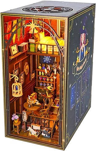 لغز حامل كتب خشبي ثلاثي الأبعاد DIY لبيت الدمى الخشبي، طقم بناء نموذج زاوية الكتاب مع ضوء LED للمراهقين والكبار لبناء هدية إبداعية لأعياد الميلاد وعيد الميلاد والهالوين in Kuwait