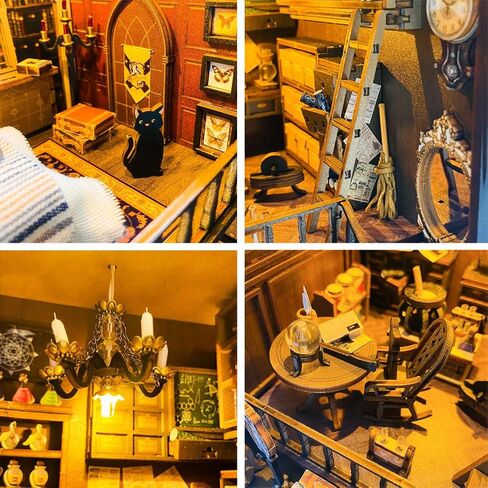 لغز حامل كتب خشبي ثلاثي الأبعاد DIY لبيت الدمى الخشبي، طقم بناء نموذج زاوية الكتاب مع ضوء LED للمراهقين والكبار لبناء هدية إبداعية لأعياد الميلاد وعيد الميلاد والهالوين in Kuwait