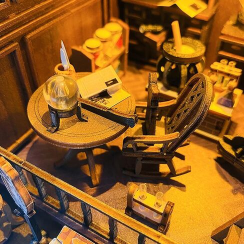 لغز حامل كتب خشبي ثلاثي الأبعاد DIY لبيت الدمى الخشبي، طقم بناء نموذج زاوية الكتاب مع ضوء LED للمراهقين والكبار لبناء هدية إبداعية لأعياد الميلاد وعيد الميلاد والهالوين in Kuwait