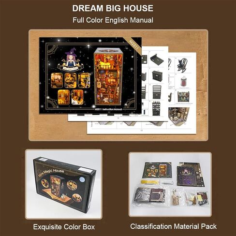 لغز حامل كتب خشبي ثلاثي الأبعاد DIY لبيت الدمى الخشبي، طقم بناء نموذج زاوية الكتاب مع ضوء LED للمراهقين والكبار لبناء هدية إبداعية لأعياد الميلاد وعيد الميلاد والهالوين in Kuwait