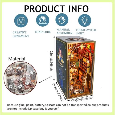 لغز حامل كتب خشبي ثلاثي الأبعاد DIY لبيت الدمى الخشبي، طقم بناء نموذج زاوية الكتاب مع ضوء LED للمراهقين والكبار لبناء هدية إبداعية لأعياد الميلاد وعيد الميلاد والهالوين in Kuwait