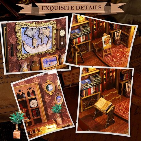 KKUYT Book Nook Kit، DIY Dollhouse Mini Booknook Kit رف الكتب إدراج ديكور كتاب الزوايا بناء نموذج مع مستشعر الضوء والموسيقى، الخشب 3D لغز Bookend ديكور للبالغين المراهقين عطلة عيد ميلاد هدية in Kuwait