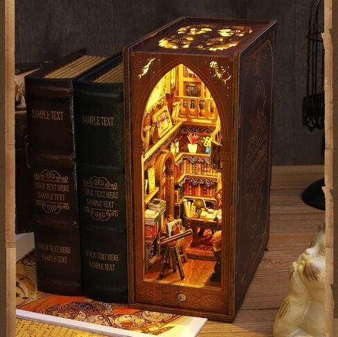 KKUYT Book Nook Kit، DIY Dollhouse Mini Booknook Kit رف الكتب إدراج ديكور كتاب الزوايا بناء نموذج مع مستشعر الضوء والموسيقى، الخشب 3D لغز Bookend ديكور للبالغين المراهقين عطلة عيد ميلاد هدية in Kuwait