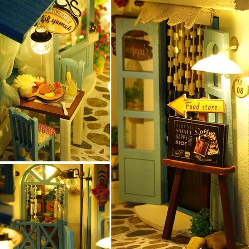 DIY Book Nook Kit 3D Wood Book Stand Puzzle DIY Dollhouse Wood Bookends بناء نموذج لغز لعبة مع ضوء LED للمراهقين والكبار بناء الهدايا الإبداعية (نسيم البحر) in Saudi Arabia