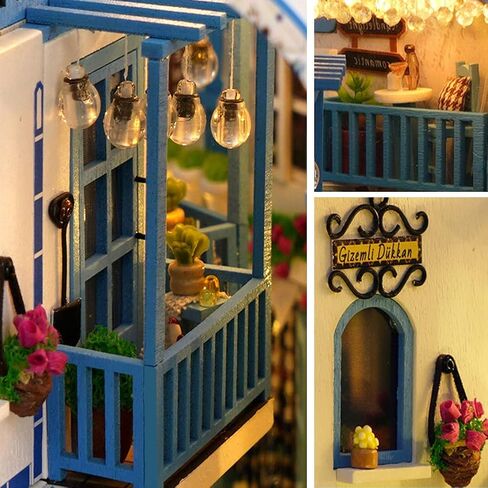 DIY Book Nook Kit 3D Wood Book Stand Puzzle DIY Dollhouse Wood Bookends بناء نموذج لغز لعبة مع ضوء LED للمراهقين والكبار بناء الهدايا الإبداعية (نسيم البحر) in Saudi Arabia
