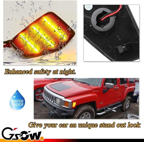 2 قطعة H3/H3T ضوء علامة جانبية LED كهرمان، عدسة مدخنة تناسب هامر H3 2006-2010 / H3T 2009-2010 مؤشر إشارة الانعطاف LED، مصابيح جانبية للحاجز الأيسر/الأيمن in Saudi Arabia