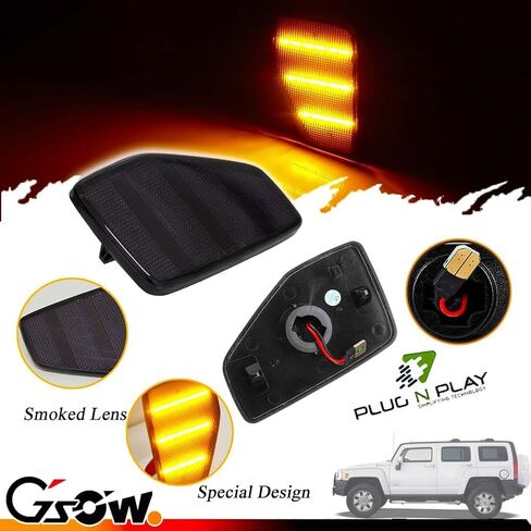 2 قطعة H3/H3T ضوء علامة جانبية LED كهرمان، عدسة مدخنة تناسب هامر H3 2006-2010 / H3T 2009-2010 مؤشر إشارة الانعطاف LED، مصابيح جانبية للحاجز الأيسر/الأيمن in Saudi Arabia