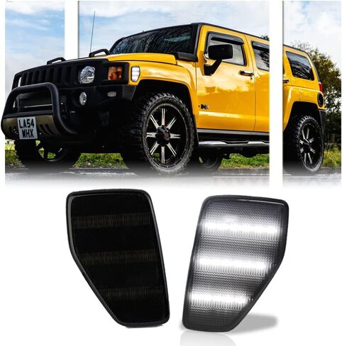 2 قطعة H3/H3T ضوء علامة جانبية LED كهرمان، عدسة مدخنة تناسب هامر H3 2006-2010 / H3T 2009-2010 مؤشر إشارة الانعطاف LED، مصابيح جانبية للحاجز الأيسر/الأيمن in Saudi Arabia