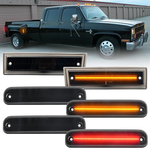 NSLUMO أضواء علامة جانبية LED لـ 1981-1991 Chevy C/K C30 K30 GMC C3500 K3500 شاحنات مزدوجة مصابيح إزالة جانبية حمراء أمامية وخلفية 6 قطع عدسات مدخنة OEM مجموعة إضاءة جانبية للصدمات in Saudi Arabia