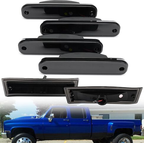 NSLUMO أضواء علامة جانبية LED لـ 1981-1991 Chevy C/K C30 K30 GMC C3500 K3500 شاحنات مزدوجة مصابيح إزالة جانبية حمراء أمامية وخلفية 6 قطع عدسات مدخنة OEM مجموعة إضاءة جانبية للصدمات in Saudi Arabia