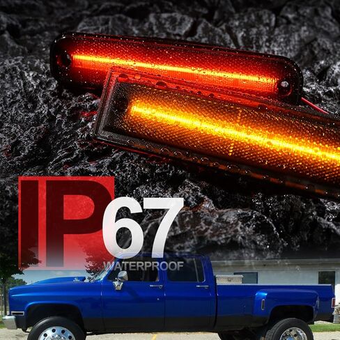NSLUMO أضواء علامة جانبية LED لـ 1981-1991 Chevy C/K C30 K30 GMC C3500 K3500 شاحنات مزدوجة مصابيح إزالة جانبية حمراء أمامية وخلفية 6 قطع عدسات مدخنة OEM مجموعة إضاءة جانبية للصدمات in Saudi Arabia