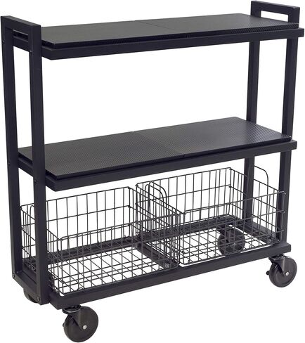 نظام عربة تخزين متنقلة من أتلانتيك، مع أرفف وسلال قابلة للتبديل، إطار فولاذي مطلي بالكامل، 3 طبقات، عجلات دوارة للتنقل، PN 23350329، باللون الأسود in Kuwait