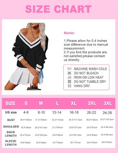 Womens V Neck Oversized Sweaters Long Sleeve Cable Knit Pullover Striped Chunky Sweater Casual Tennis Tunic Tops - Red S in Saudi Arabia