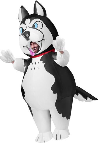 Spooktacular Creations Adults Halloween Inflatable Costumes, Husky Blow Up Dog Costumes for Men, Funny Full Body Animal Halloween Inflatable Suits with Gloves for Halloween Cosplay Themed Parties in Saudi Arabia