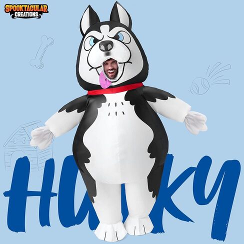 Spooktacular Creations Adults Halloween Inflatable Costumes, Husky Blow Up Dog Costumes for Men, Funny Full Body Animal Halloween Inflatable Suits with Gloves for Halloween Cosplay Themed Parties in Saudi Arabia