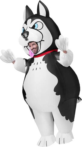 Spooktacular Creations Adults Halloween Inflatable Costumes, Husky Blow Up Dog Costumes for Men, Funny Full Body Animal Halloween Inflatable Suits with Gloves for Halloween Cosplay Themed Parties in Saudi Arabia