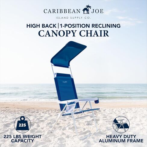 CARIBBEAN JOE Folding Beach Chair, 1 Position High Back Outdoor Camping Chair with Canopy, Lightweight and Portable, Teal in Saudi Arabia