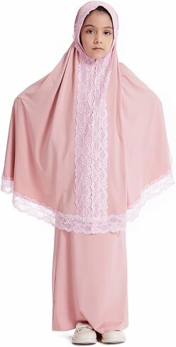 FYMNSI عبايات إسلامية للبنات فستان عباية للأطفال غطاء كامل دانتيل حجاب إسلامي قفطان خيمار طقم تنورة دبي فستان صلاة 2 قطعة in Saudi Arabia
