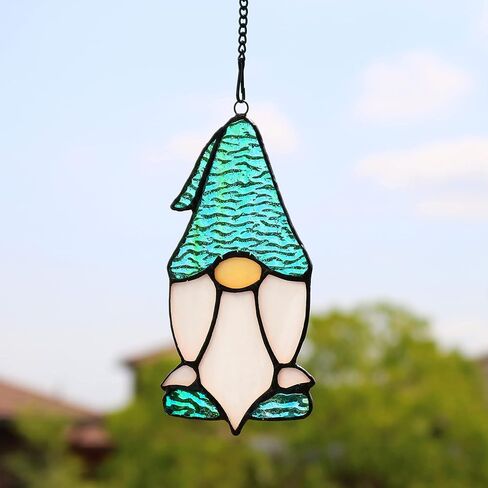 BOXCASA سانتا لوحة نافذة زجاجية ملونة معلقة، ديكور سانتا، زخرفة عيد الميلاد، 4.2 × 7.8 بوصة in Kuwait